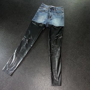Half Leather Half Denim Jeans 
